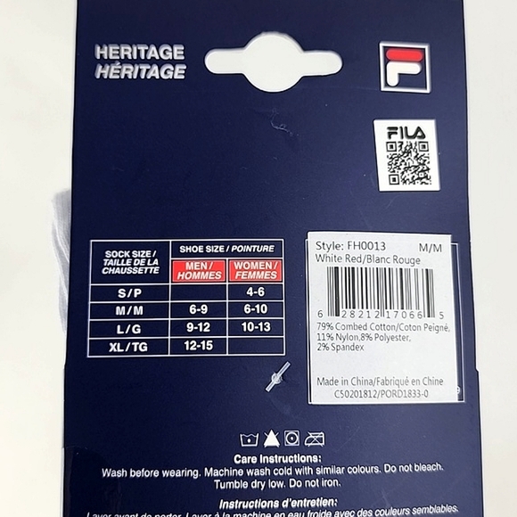 ⭐3/ $30⭐ FILA Heritage Unisex 2 Design In 1 Crew To Quarter Socks White Red - Picture 8 of 8